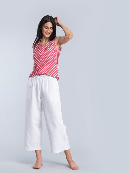 V Neck Striped Top - Pink