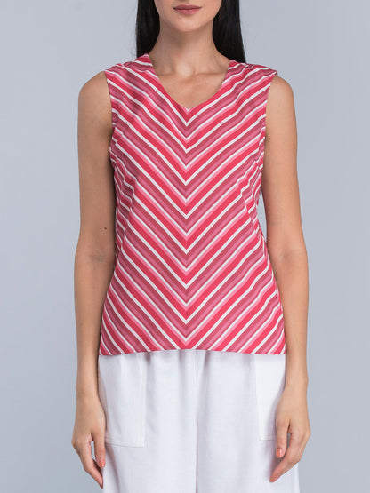 V Neck Striped Top - Pink