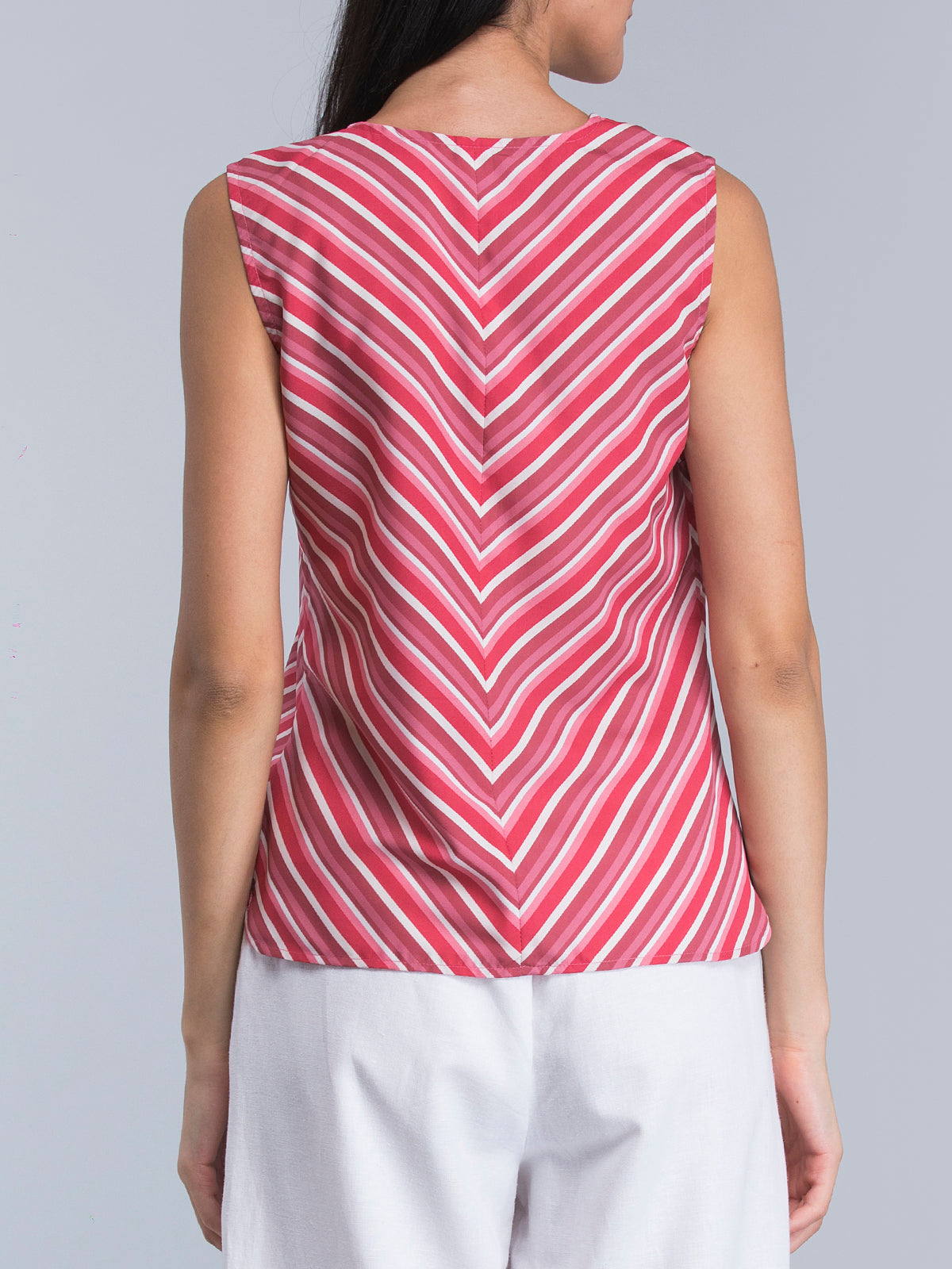 V Neck Striped Top - Pink