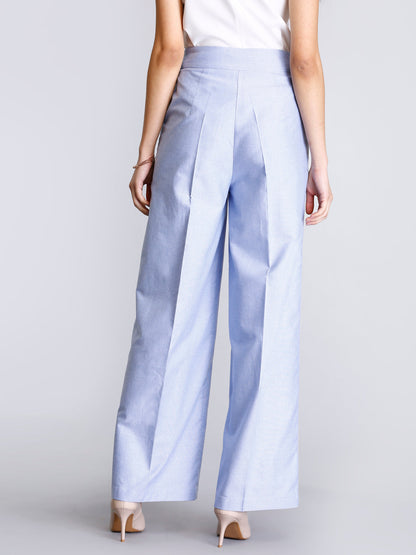 Wide Leg Front Crease Pants - Light Blue